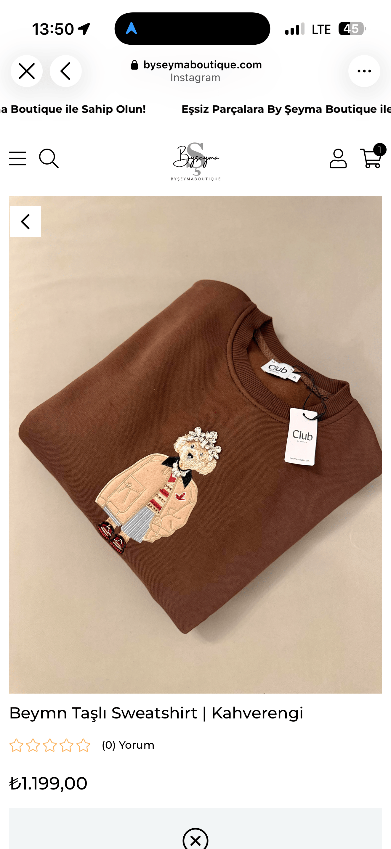 Bym taşlı sweatshirt-Kahve