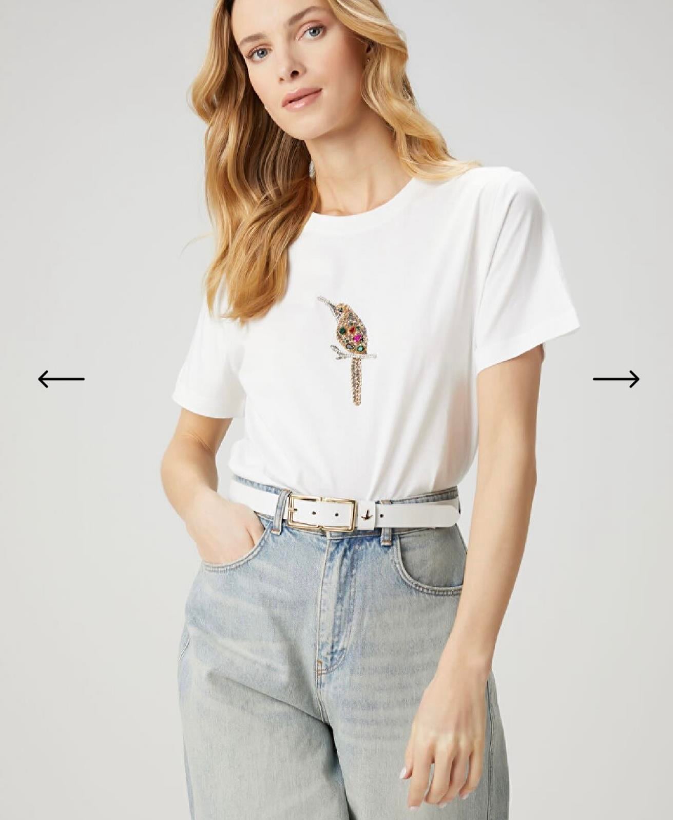 BYMN Kuş Taşlı T-Shirt Beyaz