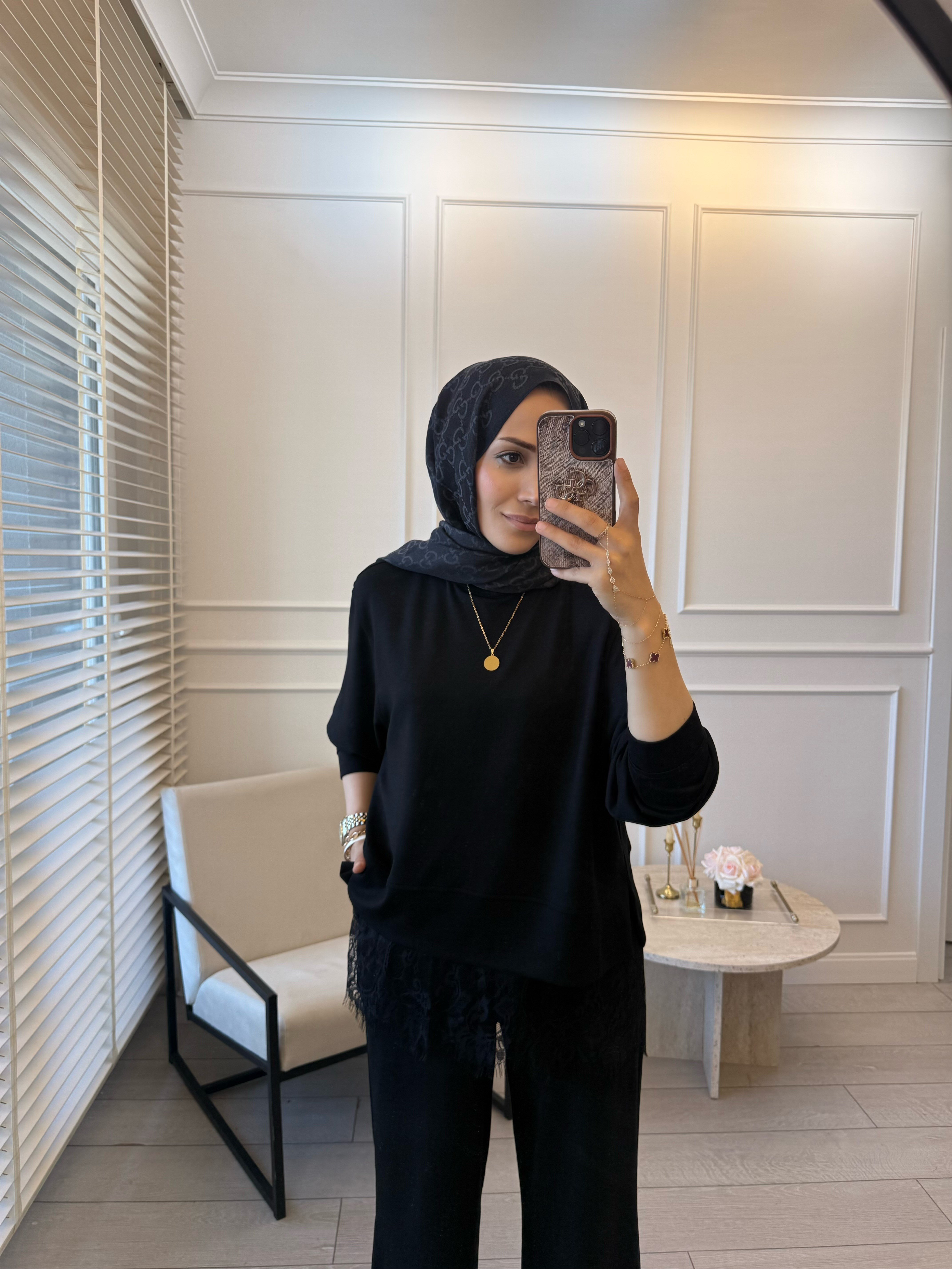 Dantel detaylı oysh takım-Siyah
