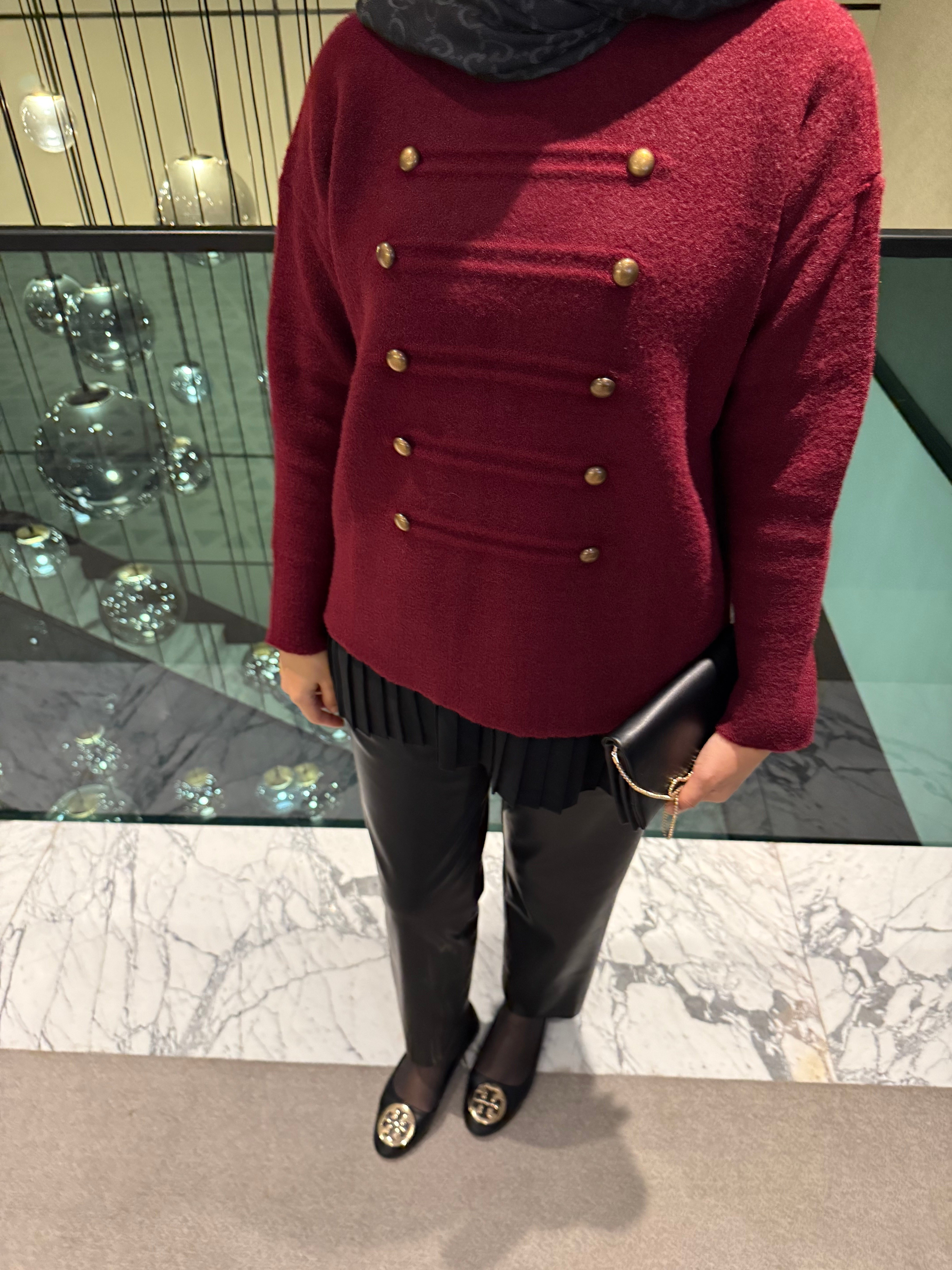 Düğmeli Angora kazak - Bordo