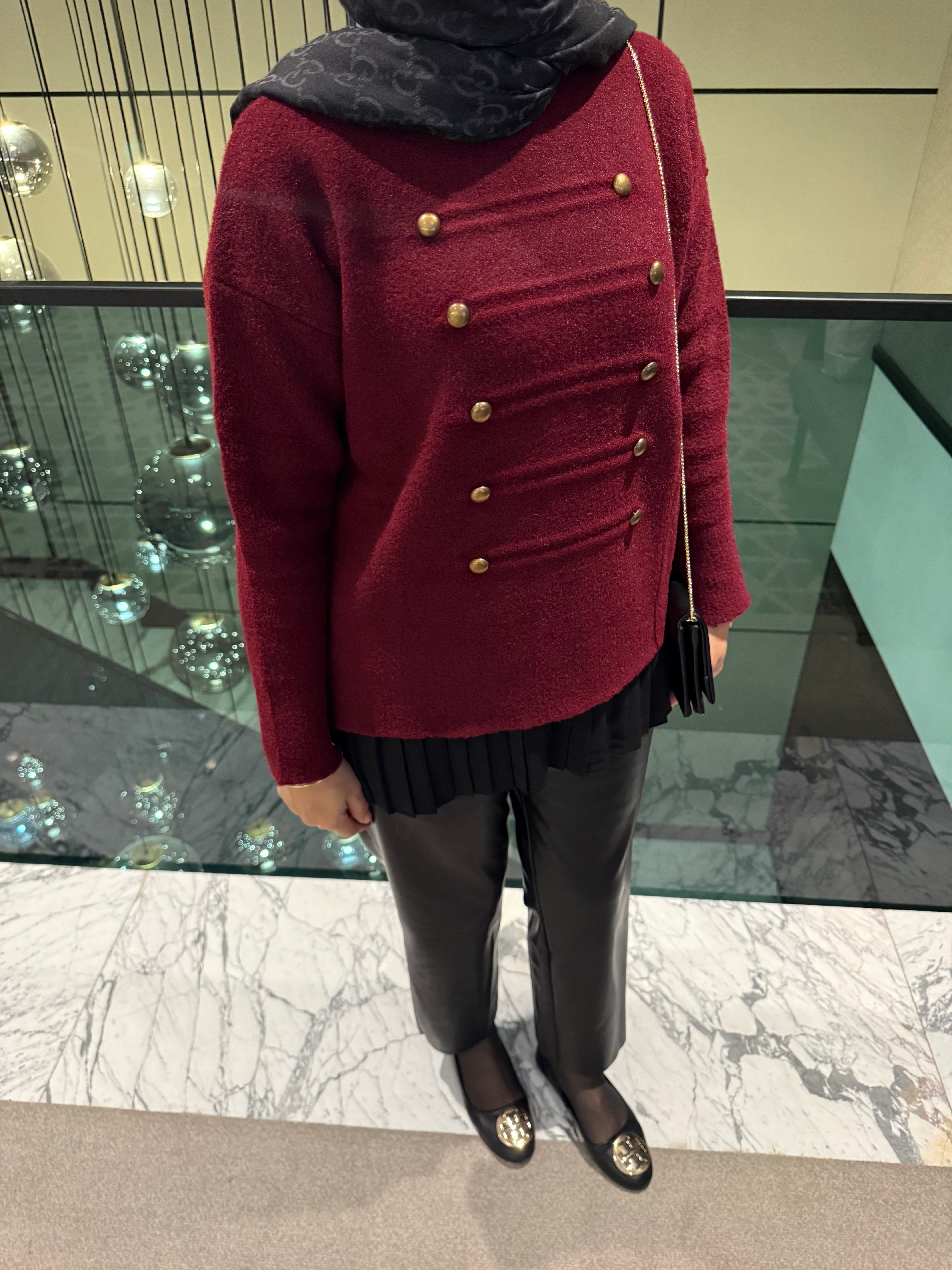 Düğmeli Angora kazak - Bordo