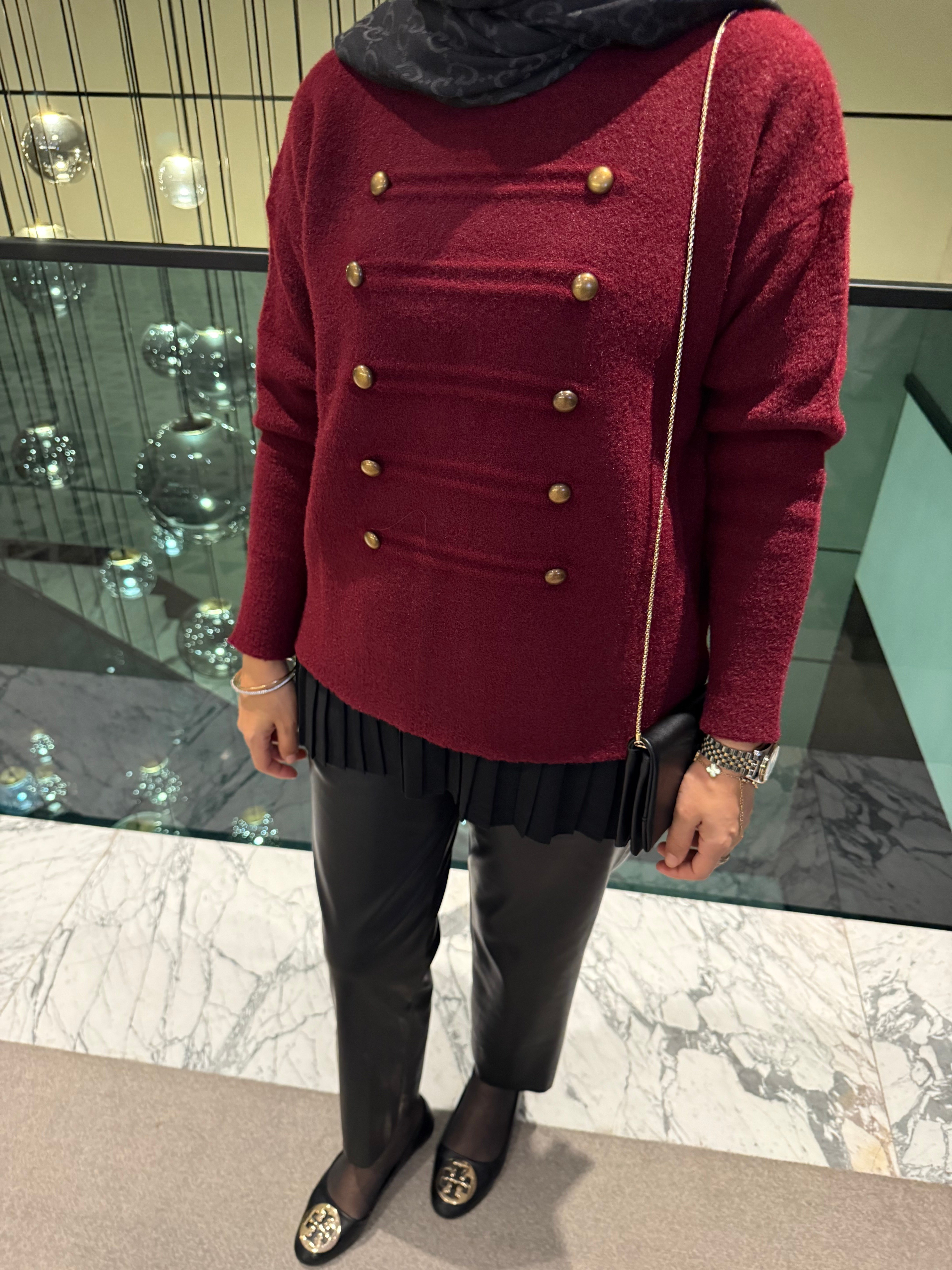 Düğmeli Angora kazak - Bordo