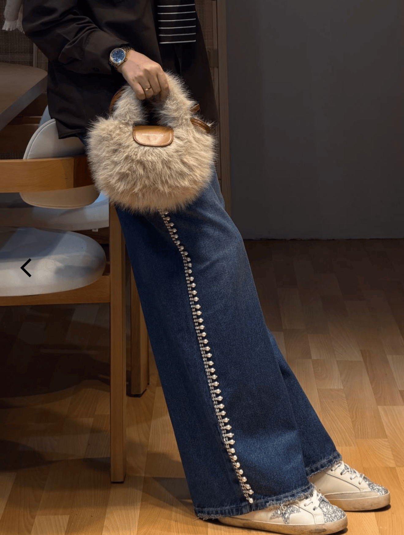 İncili Denim Pantolon | Mavi