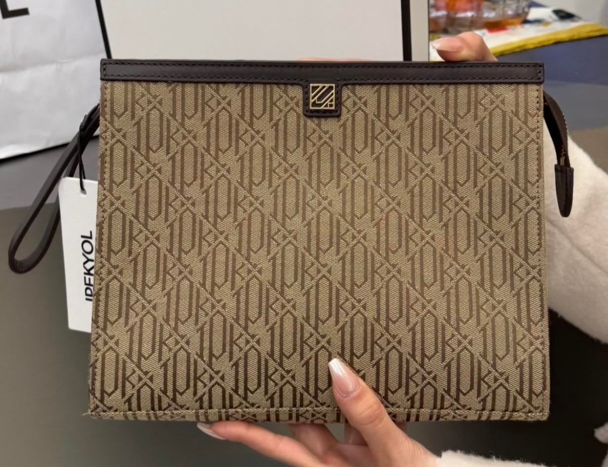 İpkyl kumaş clutch-Kahve