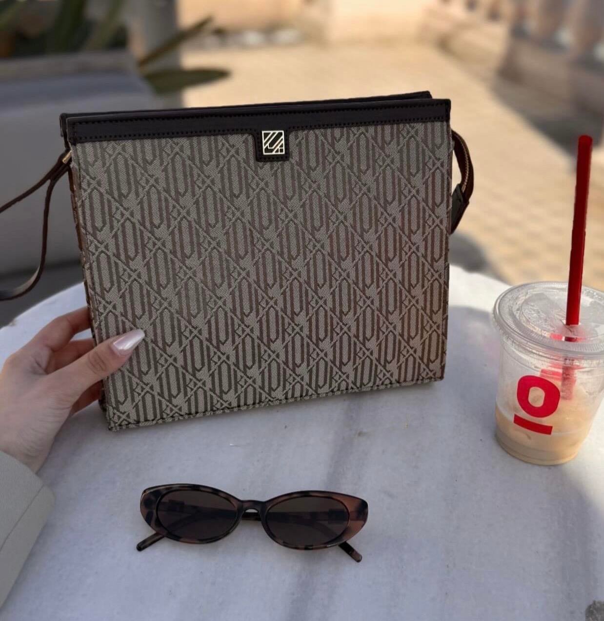 İpkyl kumaş clutch-Kahve