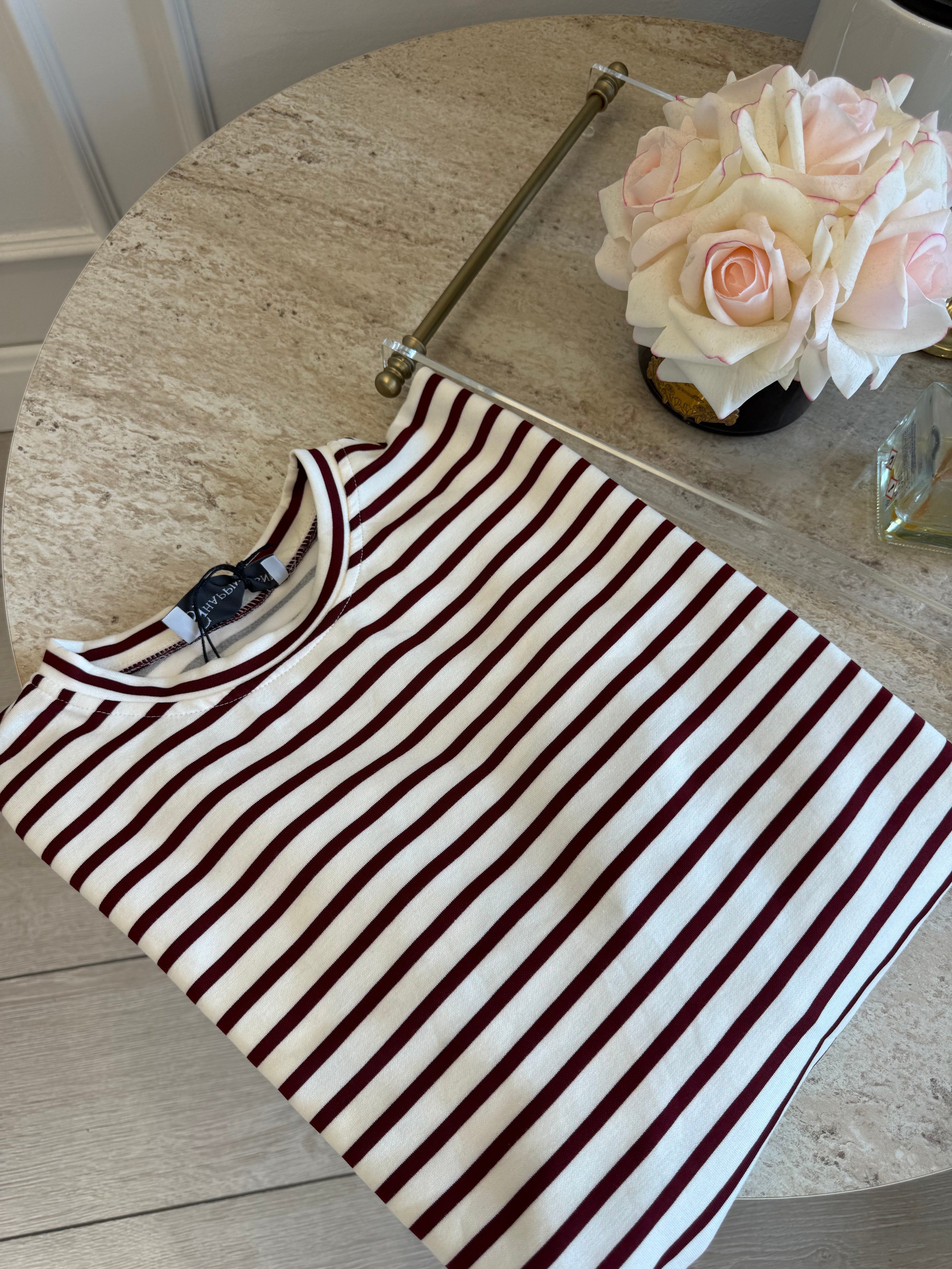 Oysh çizgili basıc sweatshirt- Bordo