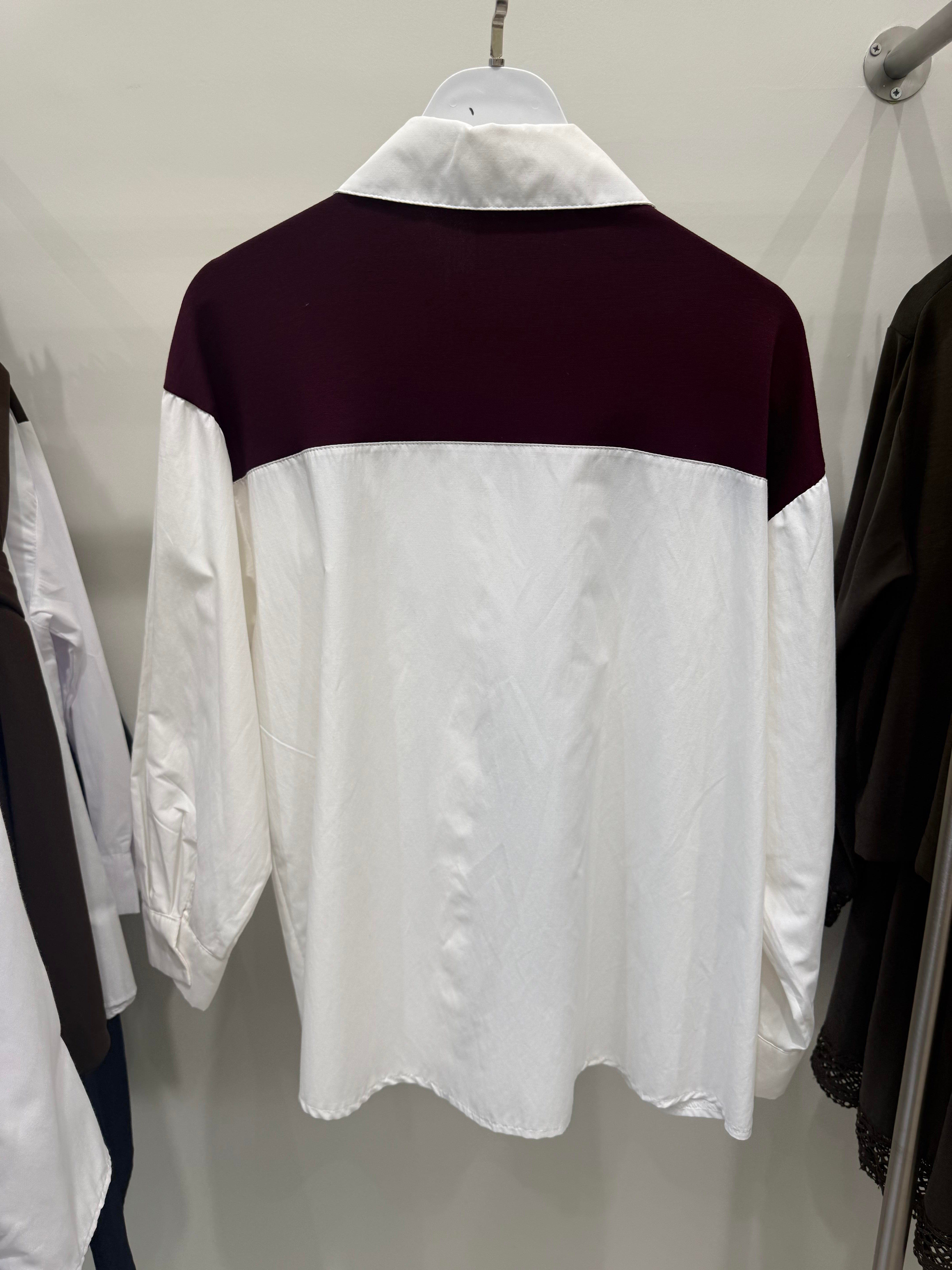 Şal detaylı gömlek-Bordo