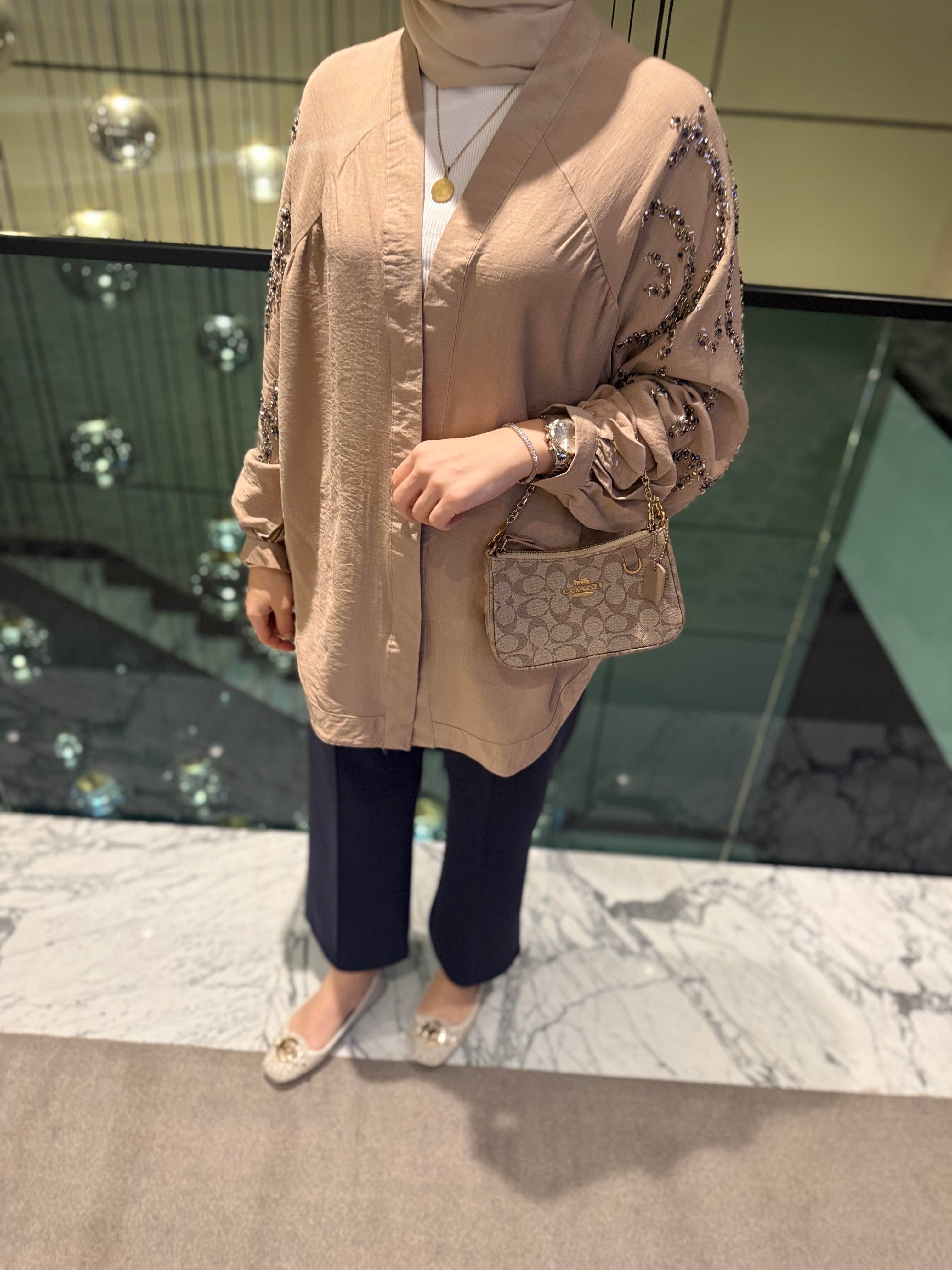 Taşlı kimono - Bej