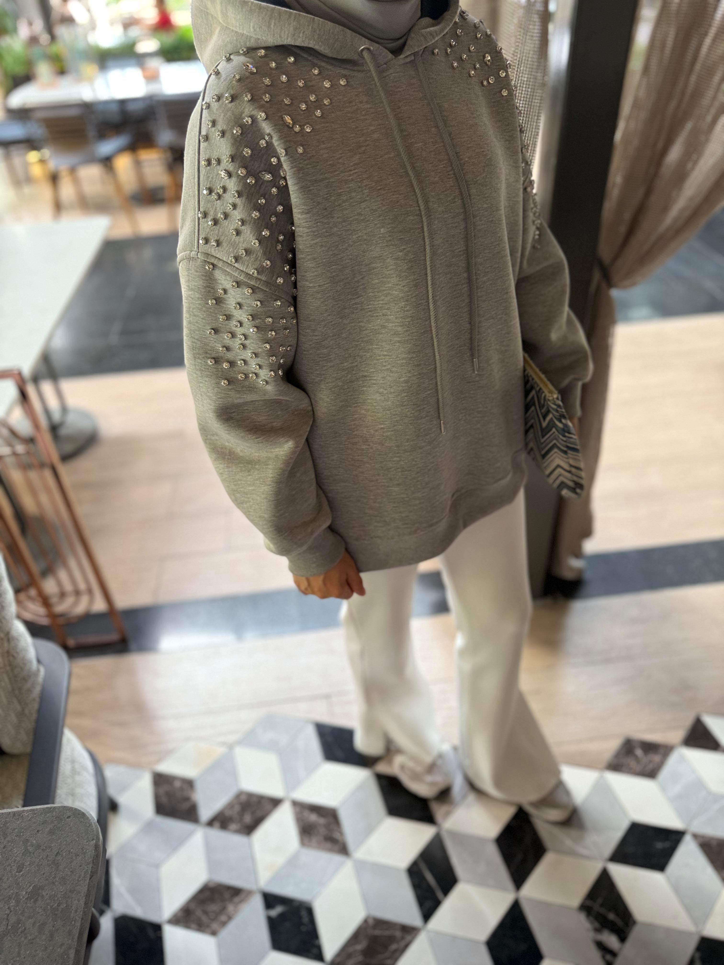 Taşlı Sweatshirt | Gri