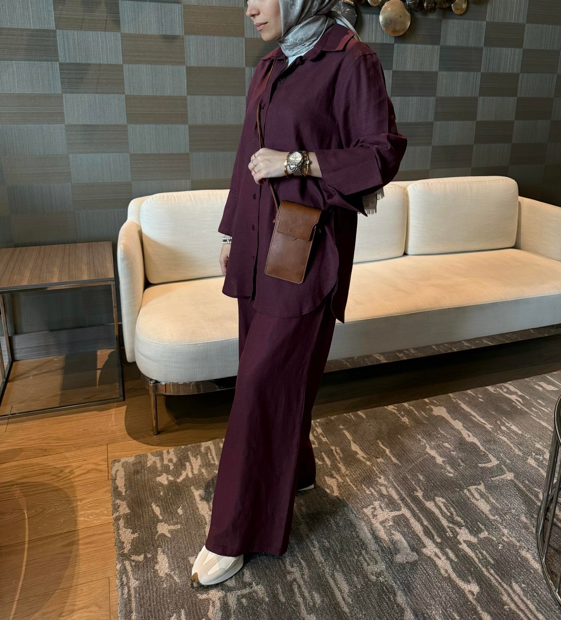 Zeyn keten takım bordo