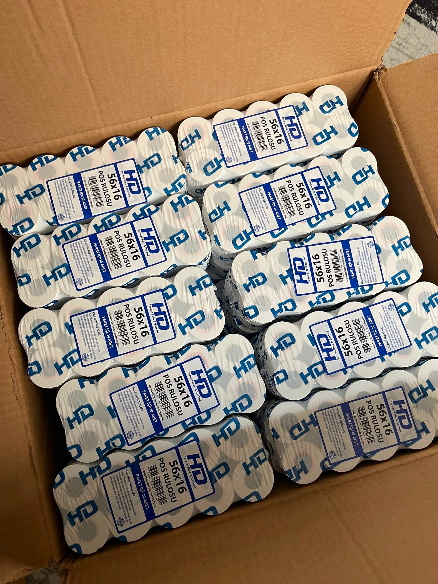 56x16 mt Termal POS Rulosu – 10'lu Paket Tam Metraj Fiş Rulosu