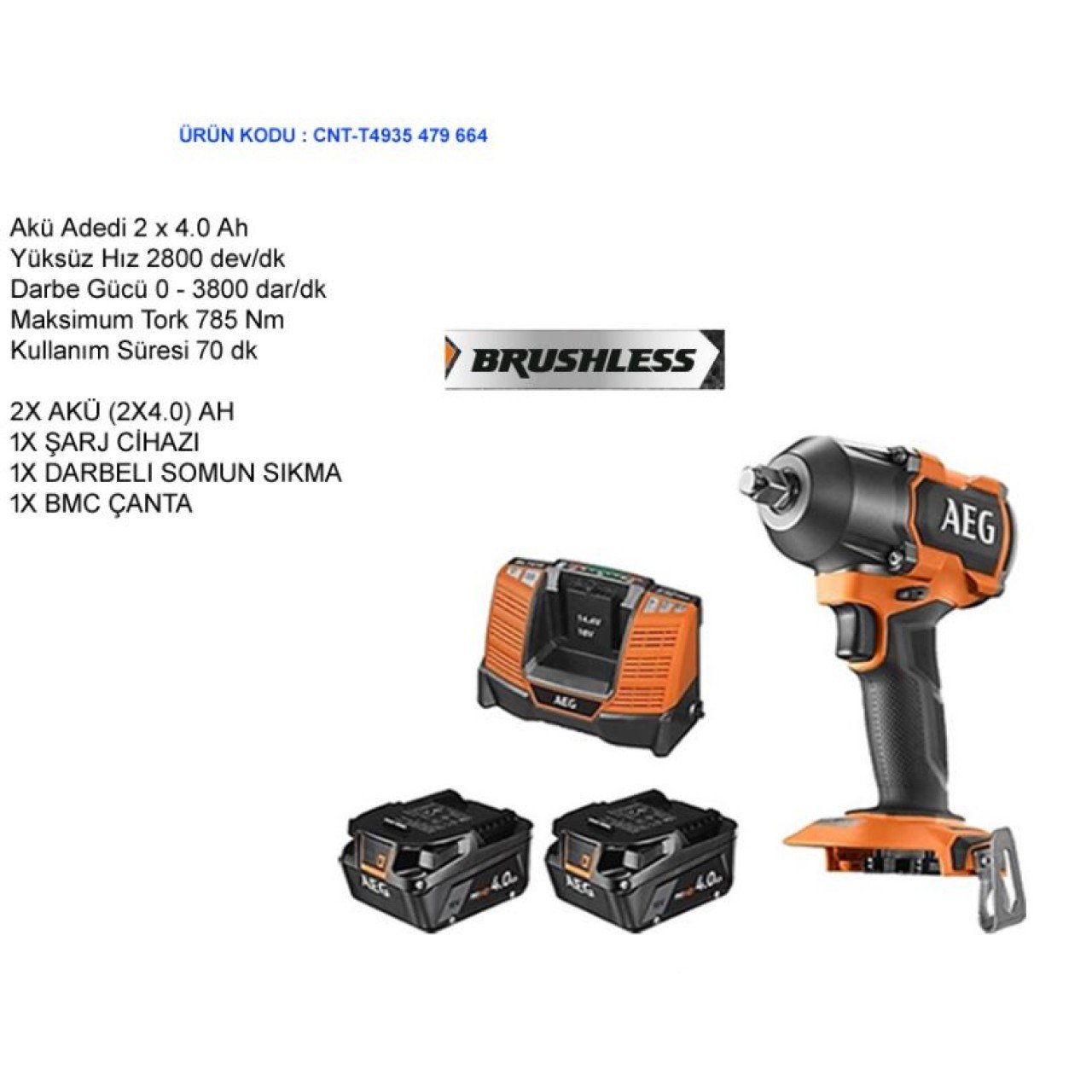 AEG BSS 18MTF12BL-402C 18V 4.0Ah Çift Akülü Kömürsüz Mid-Torque 1/2