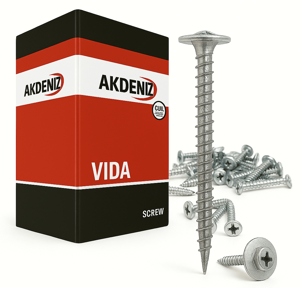 AKDENİZ Arkalık Vidası 3.5x25 mm 1000'li Paket - Profesyonel Çinko Kaplı Pul Başlı Sunta Vidası, Yüksek Sıkma Mukavemetli Şantiye Tipi İnce Diş Arkalık Vidası