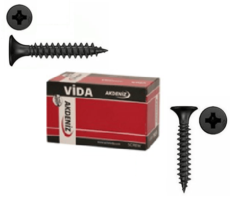 AKDENİZ Sivri Uçlu Alçıpan Vidası 3.5x25 mm 1000'li Paket - Profesyonel Siyah Fosfat Kaplı Kuru Duvar Vidası, Yüksek Delme Mukavemetli Şantiye Tipi Alçıpan Vidası