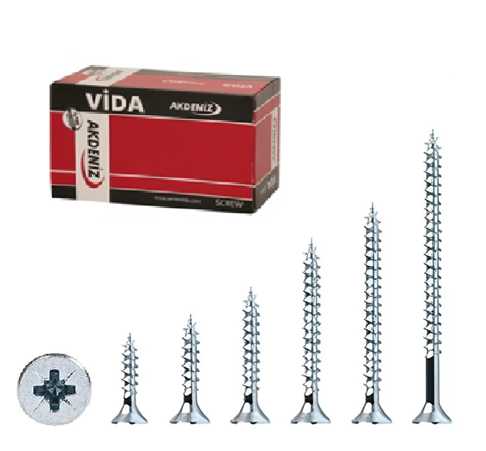 AKDENİZ Sunta Vidası 3.5x16 mm 1000'li Paket - Profesyonel Sarı Çinko Kaplı Havşalı Ahşap Vidası, Sıyırmaz Yıldız Başlı Şantiye Tipi Akıcı Marangoz Vidası