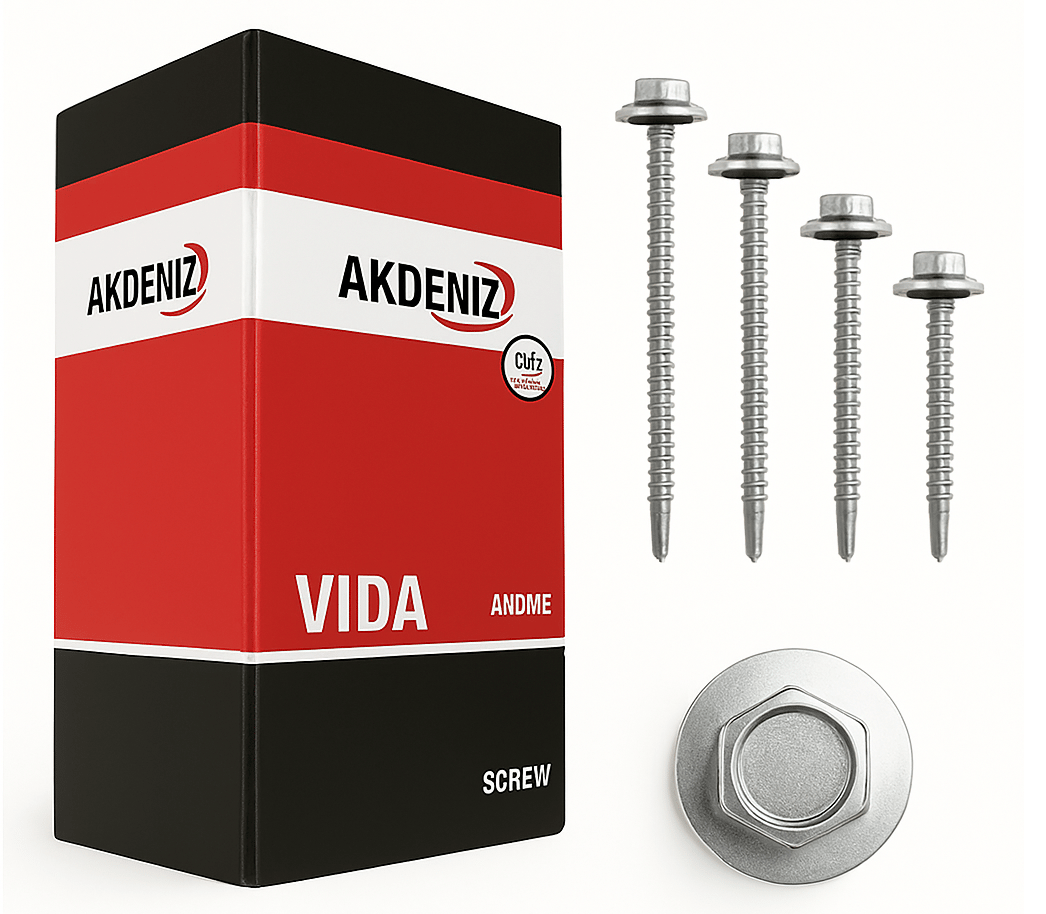AKDENİZ Trapez Vidası Çeşitleri - Profesyonel Kendinden Delen EPDM Pullu Çatı Sacı Vidası, Sıyırmaz Akıllı Matkap Uçlu Şantiye Tipi Sandviç Panel Vidası Modelleri