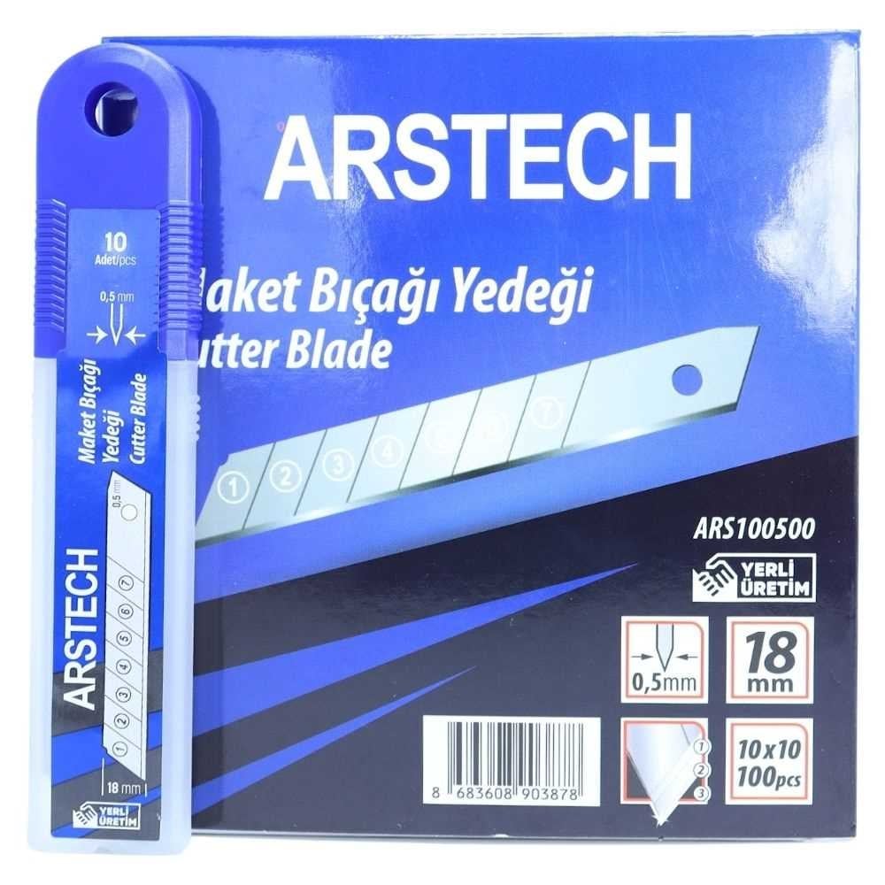 ARSTECH ARS100500 Yedek Maket Bıçağı Ucu 18 MM (1461) - 0.50 MM Yüksek Karbonlu Çelik Kırılabilir Falçata Jileti