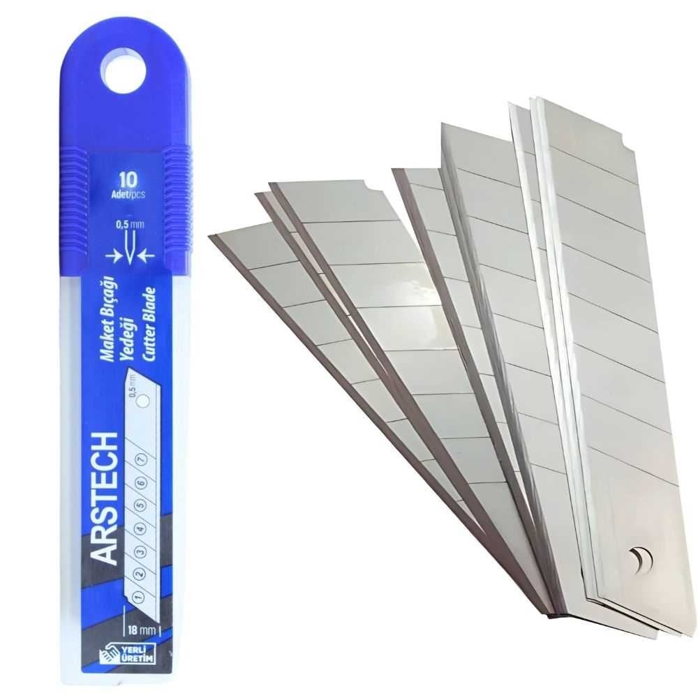 ARSTECH ARS100500 Yedek Maket Bıçağı Ucu 18 MM (1461) - 0.50 MM Yüksek Karbonlu Çelik Kırılabilir Falçata Jileti
