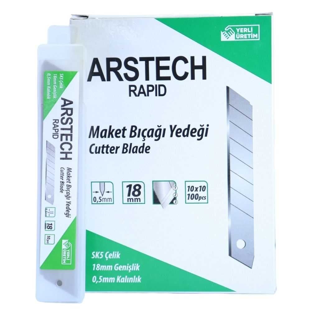 ARSTECH ARS100501 Yedek Maket Bıçağı Ucu 18 MM Rapid Tip (1476) - 0.50 MM Yüksek Hızlı Kırılabilir Falçata Jileti