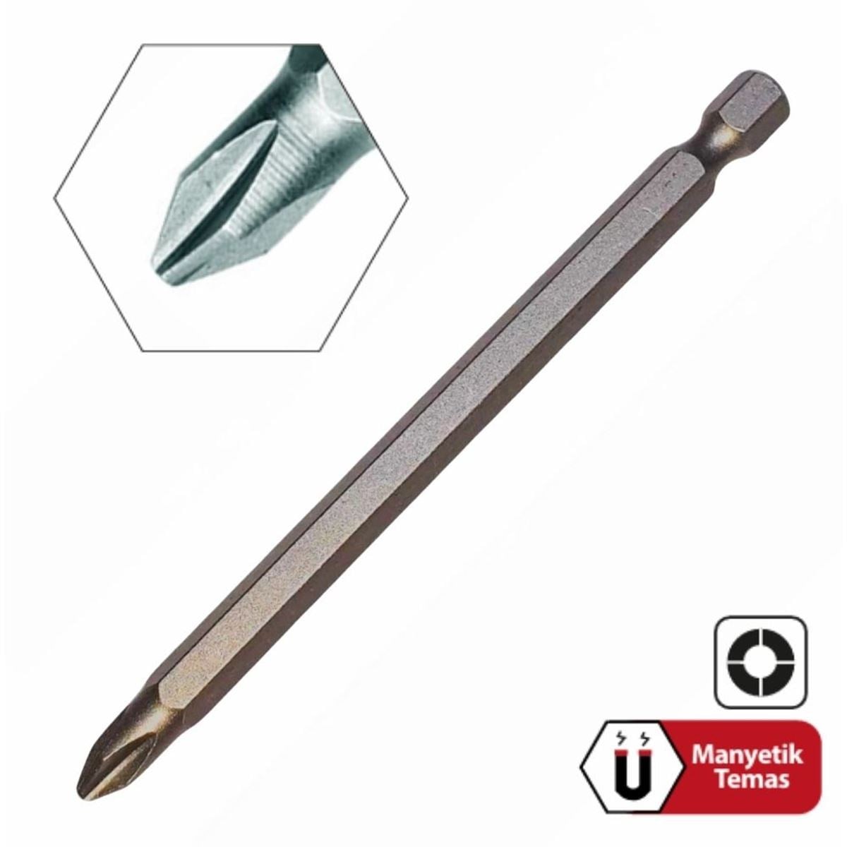 ARSTECH ARSH2100 Manyetik Yıldız Bits Uç PH2x100 mm - Profesyonel S2 Çelik Darbe Dayanımlı Uzun Phillips Akülü Matkap Vidalama Ucu