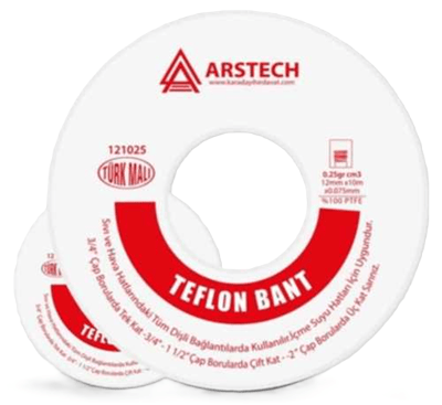 ARSTECH Teflon Bandı 12 mm x 10 mt 0.25 gr - Profesyonel Sızdırmazlık Diş Macunu ve Sıhhi Tesisat PTFE Bandı