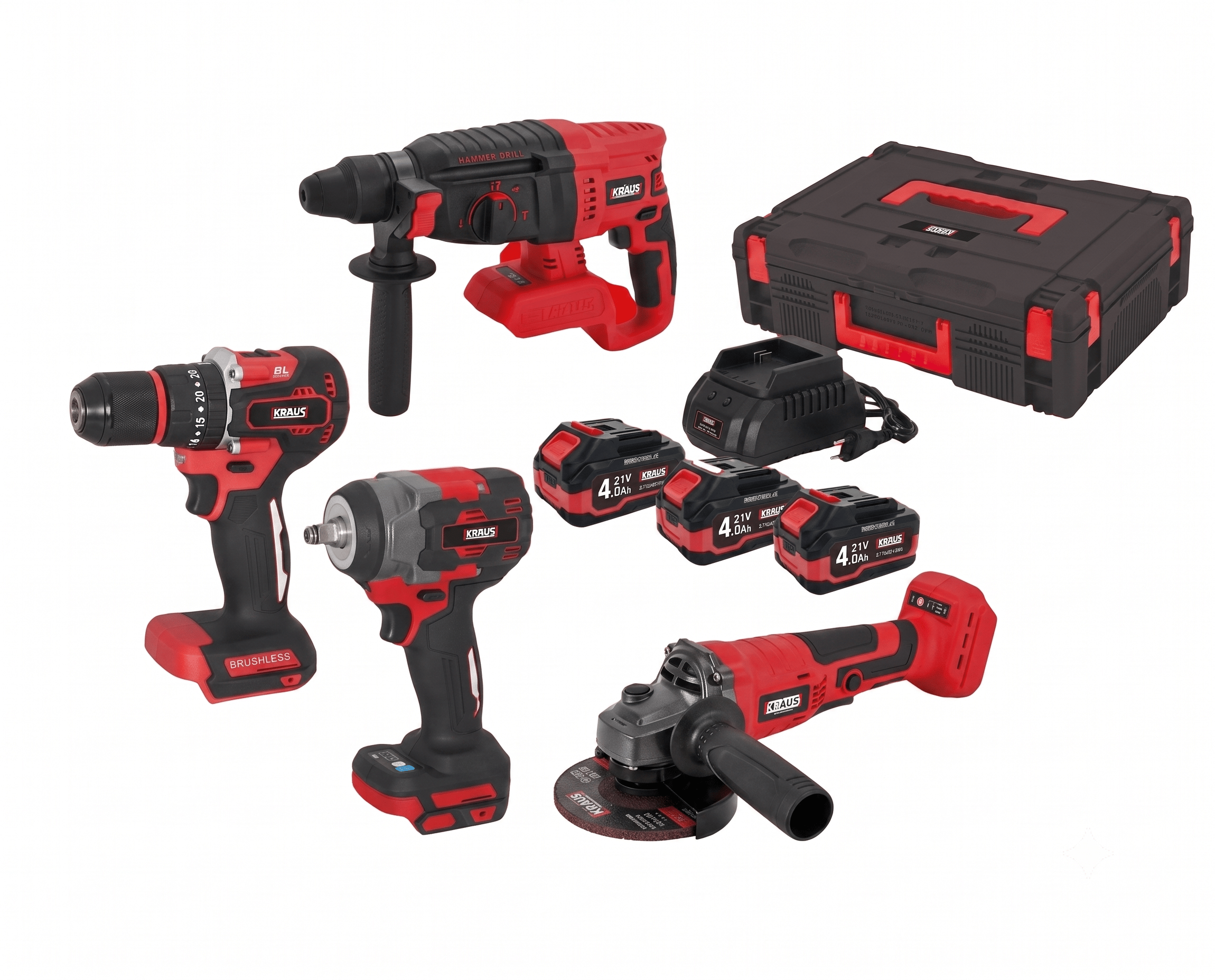 ATTLAS ATB21 KS4A-403C Kömürsüz 3x4.0Ah Çift Akülü 4'lü Kombo Set (Matkap + Kırıcı Delici + Somun Sıkma + Taşlama)