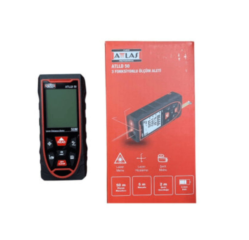 ATTLAS ATLLD50 Lazer Metre (50 mt) - 3 Fonksiyonlu Dijital Mesafe Ölçer
