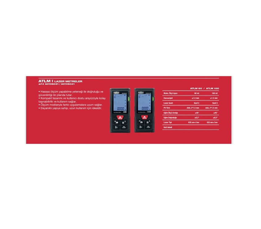 ATTLAS ATLM100 Lazer Metre (100 mt) - A0106041 Profesyonel Dijital Mesafe Ölçer