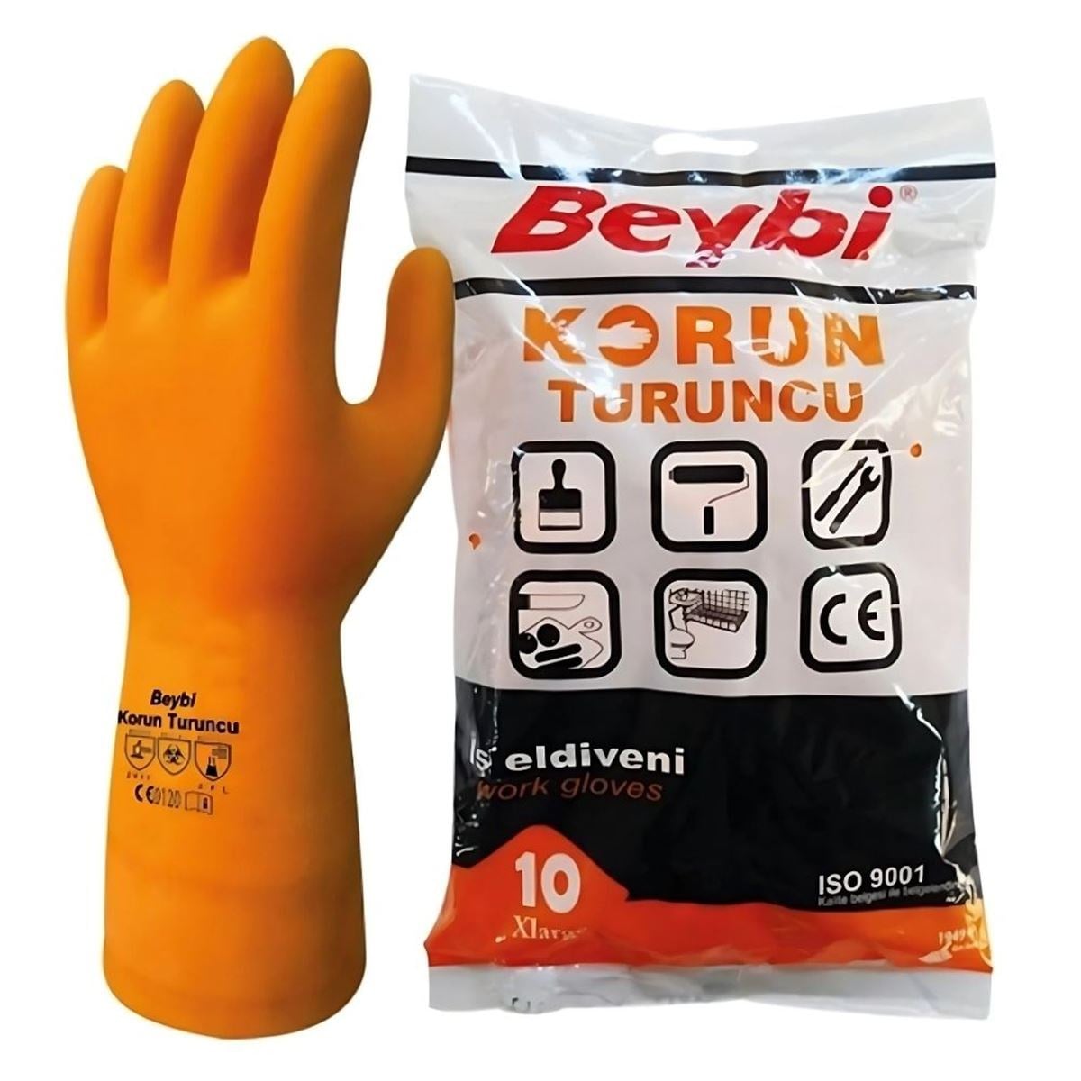 BEYBİ Korun Dayanıklı Turuncu Eldiven No:10 - Profesyonel Kalın Şantiye, Ağır Hizmet İnşaat, Mekanik Montaj ve Yüksek Mukavemetli Lateks Kaplı İSG İş Eldiveni