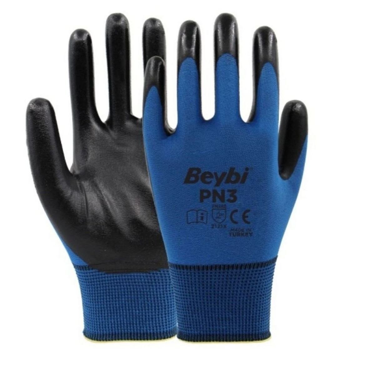 BEYBİ PN3 Mavi Polyester Eldiven No:10 - Profesyonel Hassas Şantiye, Ultra Esnek Mekanik Montaj ve Yüksek Mukavemetli İSG İş Eldiveni
