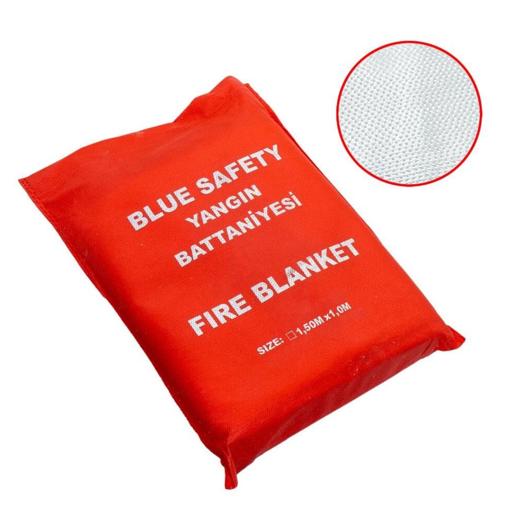 BLUESAFETY 100x150 CM Yangın Battaniyesi - Profesyonel Isı Yalıtımlı Yanmaz Cam Elyaf Acil Durum Battaniyesi