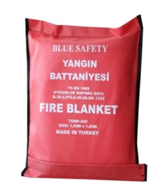 BLUESAFETY 150x180 CM Büyük Boy Yangın Battaniyesi - Profesyonel Isı Yalıtımlı Yanmaz Cam Elyaf Örtü