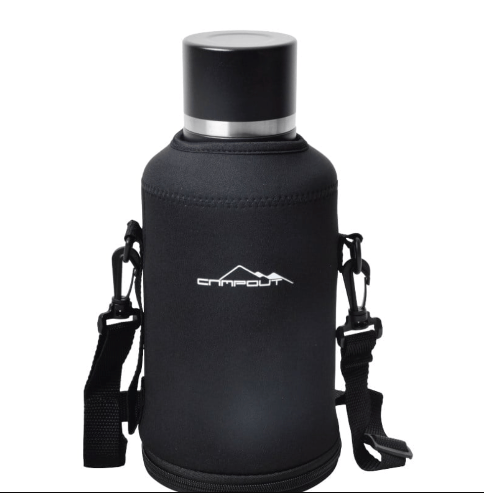 CAMPOUT Çift Katmanlı Termos 2000 ml Siyah - 2 Litre Vakumlu Paslanmaz Çelik Dev Boy Kamp Termosu