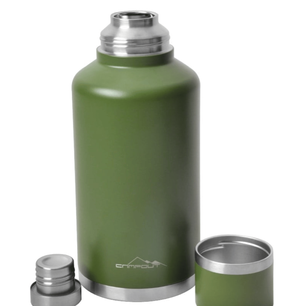 CAMPOUT Çift Katmanlı Termos 2000 ml Yeşil - 2 Litre Vakumlu Paslanmaz Çelik Dev Boy Kamp Termosu