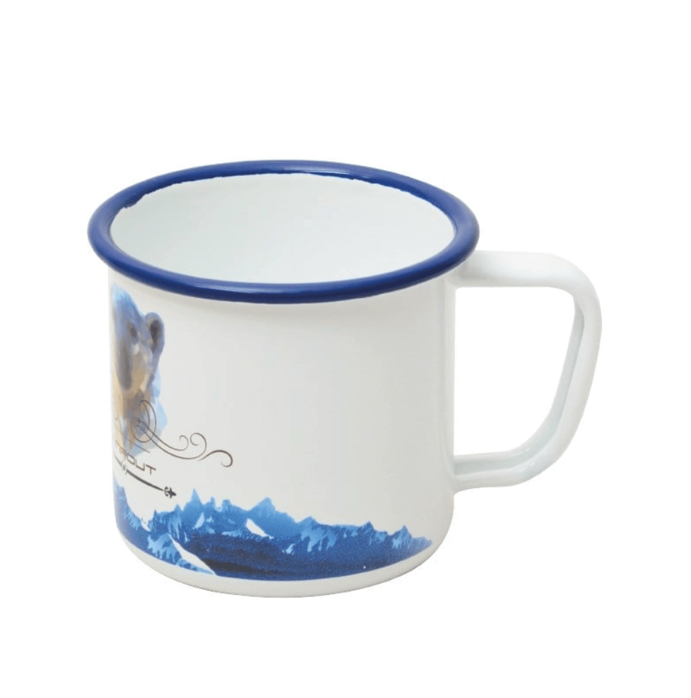 CAMPOUT Emaye Kupa Beyaz Bear - Nostaljik Ayı Figürlü Beyaz Kamp Kupası ve Outdoor Emaye Mug