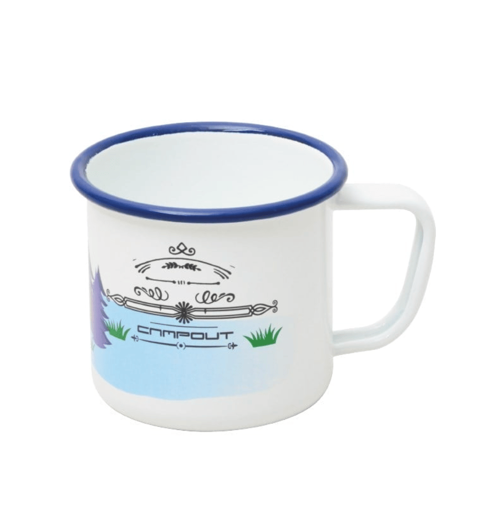 CAMPOUT Emaye Kupa Beyaz Çadır - Nostaljik Çadır Figürlü Beyaz Kamp Kupası ve Outdoor Emaye Mug