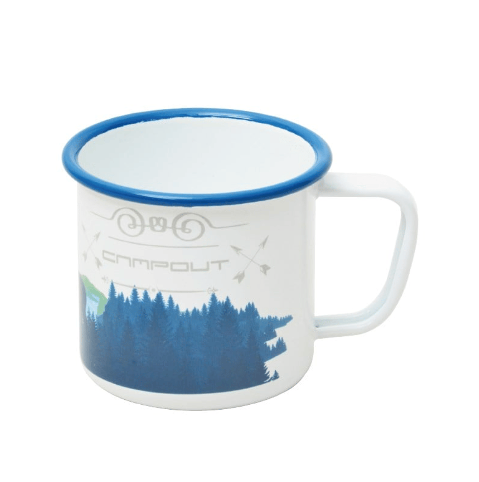 CAMPOUT Emaye Kupa Beyaz Doğa - Nostaljik Doğa Figürlü Beyaz Kamp Kupası ve Outdoor Emaye Mug