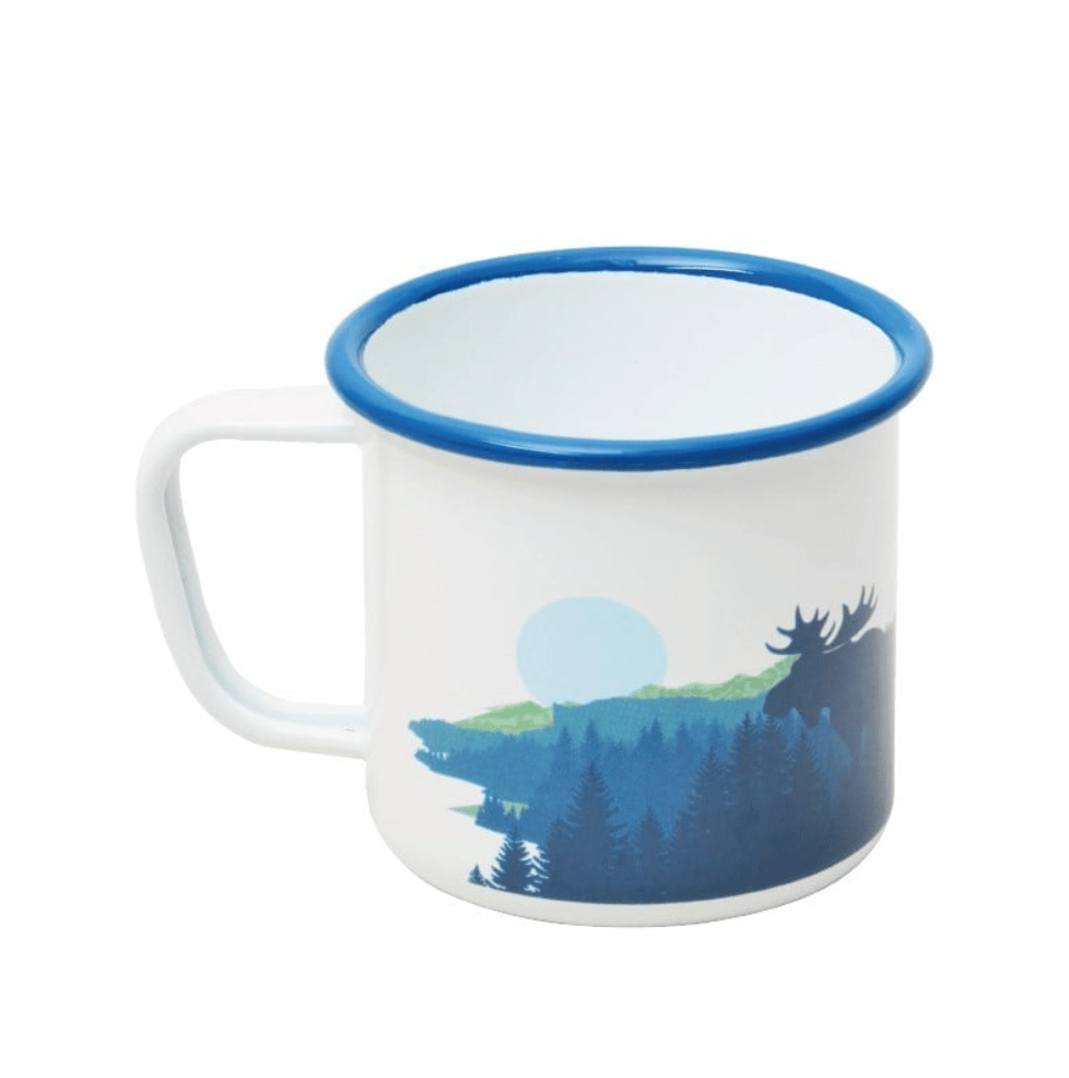 CAMPOUT Emaye Kupa Beyaz Doğa - Nostaljik Doğa Figürlü Beyaz Kamp Kupası ve Outdoor Emaye Mug
