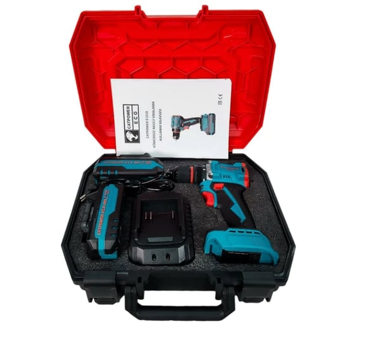 CATPOWER 1010 Kömürsüz Motor Akülü Matkap 20V 2.0Ah Çift Akülü - Profesyonel Yüksek Devirli Brushless Şarjlı Matkap, Ahşap ve Metal Delme Makinesi