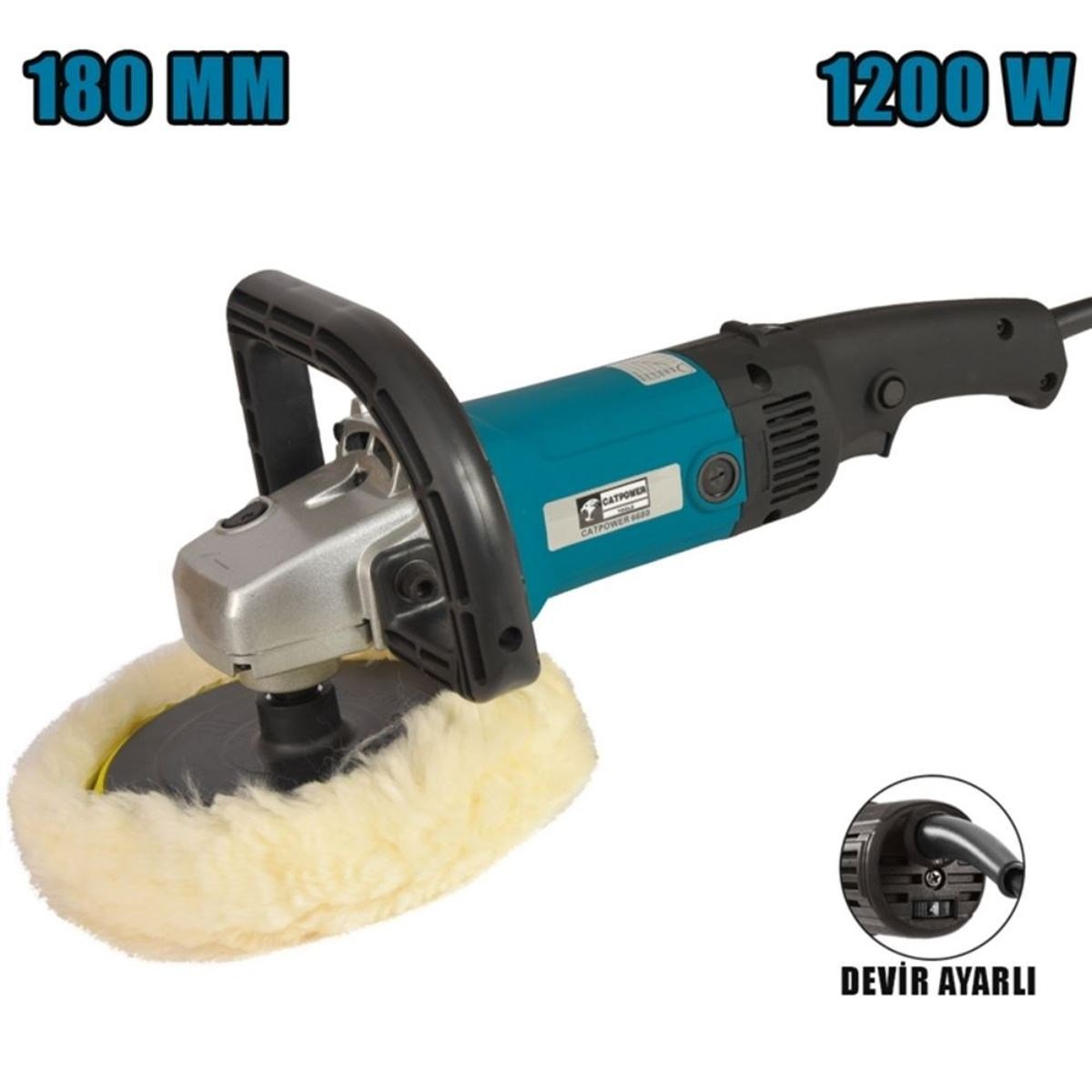 CATPOWER 6680 Polisaj Makinası 180mm 1200 Watt - Profesyonel Devir Ayarlı Otomotiv Pasta Cila ve Yüzey Parlatma Makinesi