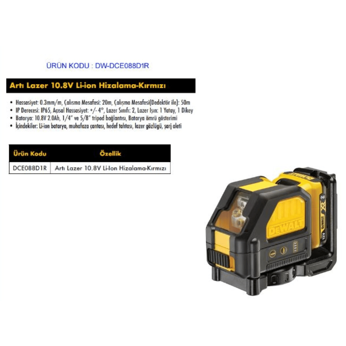 DEWALT Artı Lazer 10.8V Kırmızı Li-Ion - Profesyonel Akülü Çapraz Çizgi Hizalama