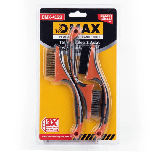 DMAX DMX4129 Yassı Tel Fırça Seti 3 Parça - Dar Kanallar, Profil Köşeleri ve Panel Tipi Hassas Kazıma Temizlik Fırçası