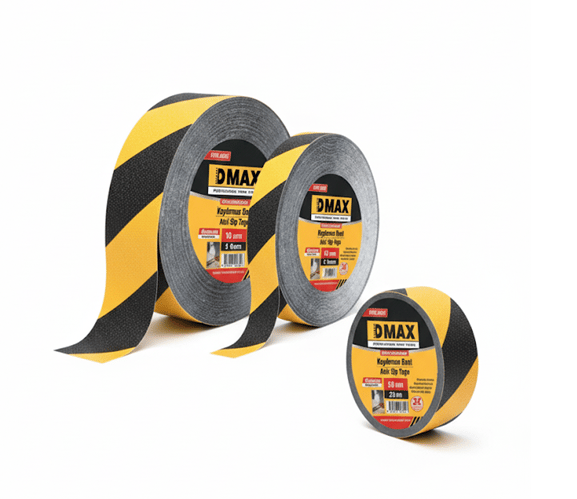 DMAX DMX4626 Sarı Siyah İkaz Renkli Kaydırmaz Bant 25 mm x 15 mt - Profesyonel Merdiven Güvenlik ve Kaymaz Bant