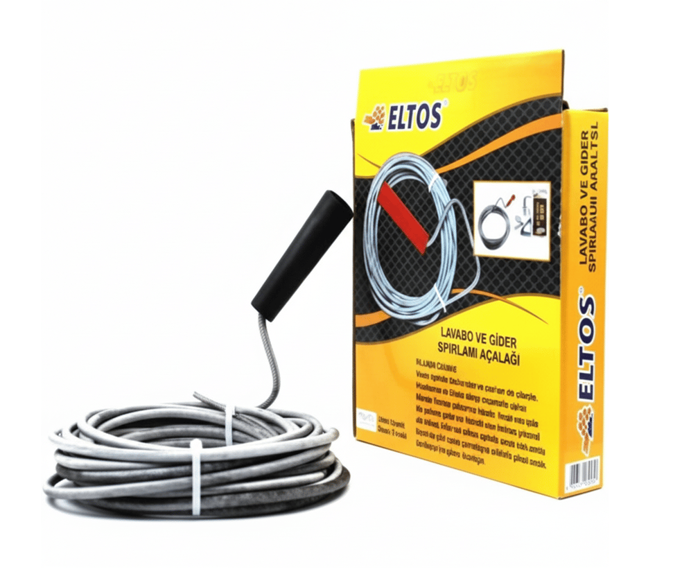 ELTOS 3 mt Lavabo Açma Sustası – Tıkanıklık Giderici Çelik Spiral Boru Açma Teli