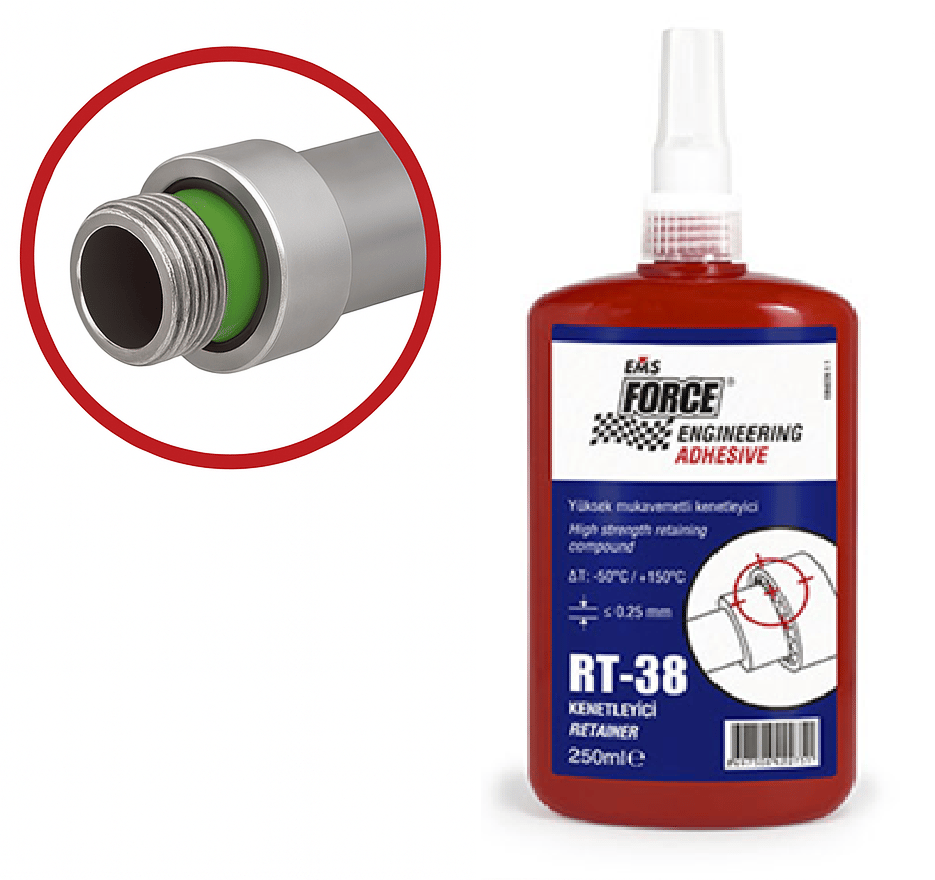 EMS FORCE RT-38 Yüksek Mukavemetli Rulman Tutucu 250 ml - Profesyonel Ağır Sanayi Tipi Sökülemeyen Sıkı Geçme Silindirik Bağlantı Yapıştırıcısı