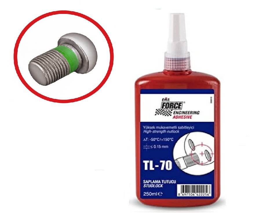EMS FORCE TL-43 Cıvata Tutucu Sabitleyici 250 ml - Profesyonel Orta Mukavemetli M36 Uyumlu Sökülebilir Mavi Gevşemezlik Sıvısı