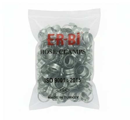 ERBİ Hortum Kelepçesi B Tipi 28–48 mm - Profesyonel Salyangoz Dişli Vidalı Hortum Kelepçesi, Yüksek Sıkma Mukavemetli Şantiye Tipi Çelik Yakıt ve Su Borusu Kelepçesi