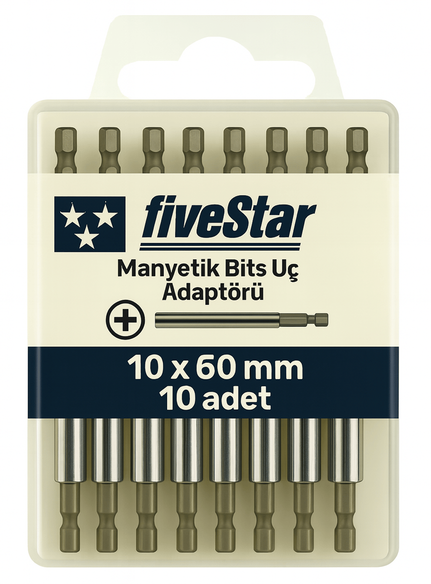 FIVESTAR Manyetik Bits Adaptörü 10x60 mm – Hızlı Uç Değiştirme ve Vidalama Aparatı