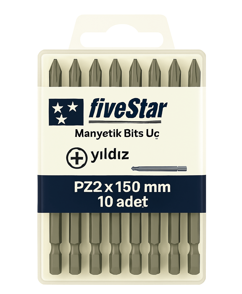 FIVESTAR Manyetik Yıldız Bits Ucu PZ2x150 mm – Profesyonel Ekstra Uzun Pozidriv Vidalama Ucu