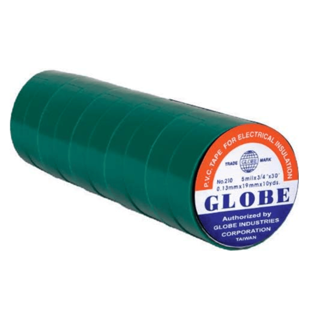 GLOBE 0.13mm x 19mm x 10 Yards İzole Bant Yeşil - Profesyonel Elektrik İzolasyon Bandı, Yanmaz Ve Esnek PVC Elektrik Bandı